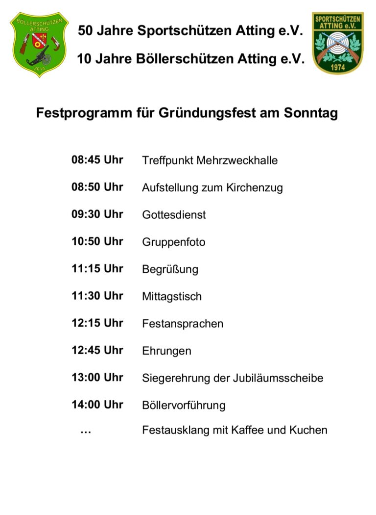 Festprogramm für Sonntag 9 Juni